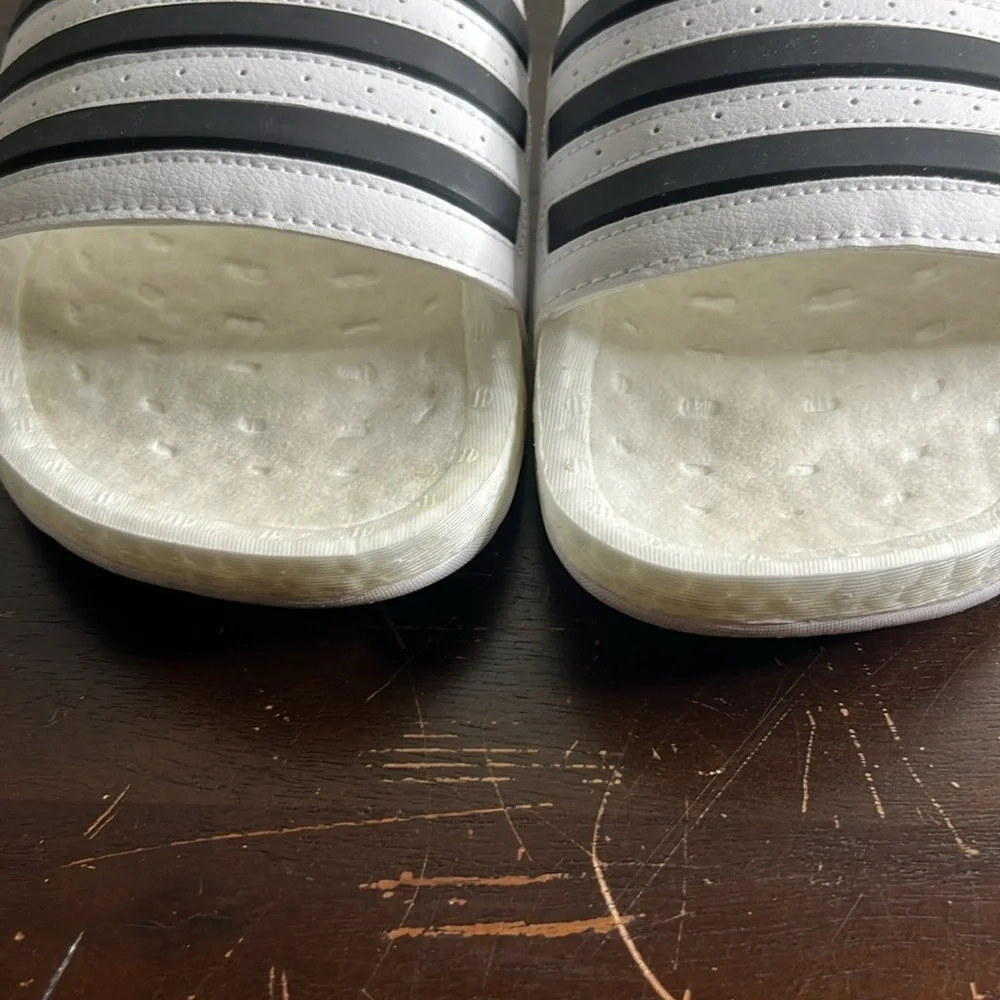 adidas Adilette Boost Slides White Black Stripes